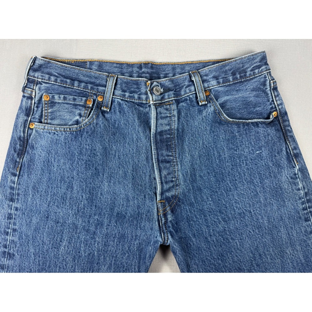 Levis 501 Original Fit Jeans Mens 36x36 Blue Denim Straight Leg Button Fly - Picture 2 of 10